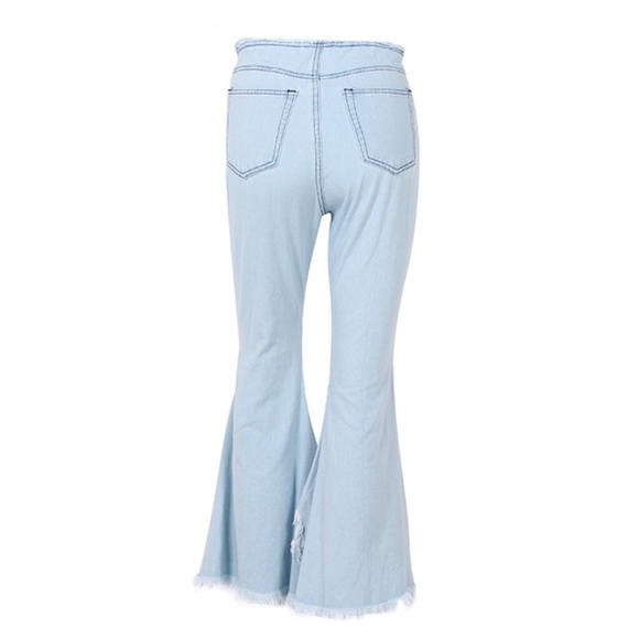 Flared Leg Torn Long Side Ruffle Jeans - Picture 5 of 8